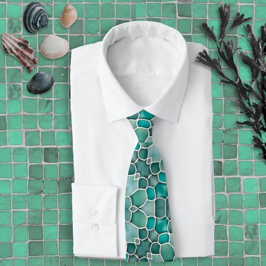 Merman Zee-Glass Green Blauwgroen & Aqua Ocean Thm Stropdas