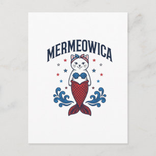 Mermeowica Patriottische Kat Meermin Shirt Ontwerp Briefkaart
