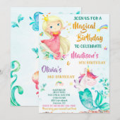 Mermicorn et princesse invitation anniversaire fil (Devant / Derrière)