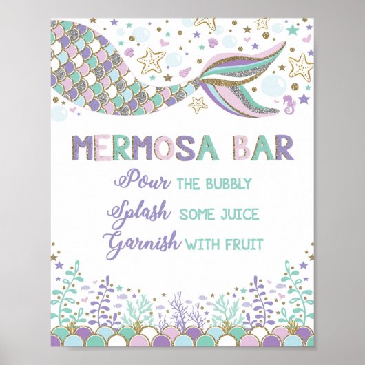 Mermosa Bar Zeemeermin Mimosa Bar Bord Baby Shower Poster (Voorkant)