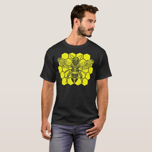 Merovingian BEE Masonic Style Design Honingraat T-shirt (Voorkant volledig)
