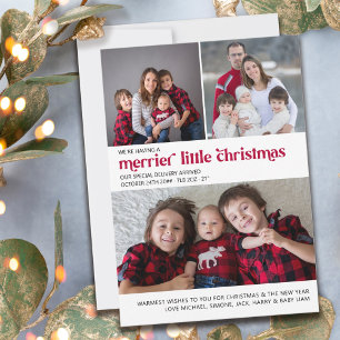 Merrie Kerst 3 Foto Nieuwe Baby Feestdagenkaart