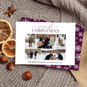 Merrie Kerstmis Elegant 5 Foto collage Pruim Feestdagenkaart