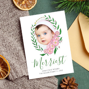 Merrie Kerstmis Ovaal Bloemenkrans Foto Feestdagenkaart