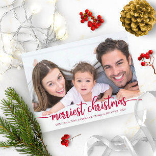 Merrie Kerstmis Rode Calligrafie Volledige Foto Briefkaart