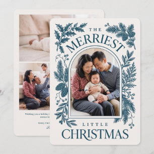 Merrie Kleine Kerst Vintage Botanische Teal Feestdagenkaart