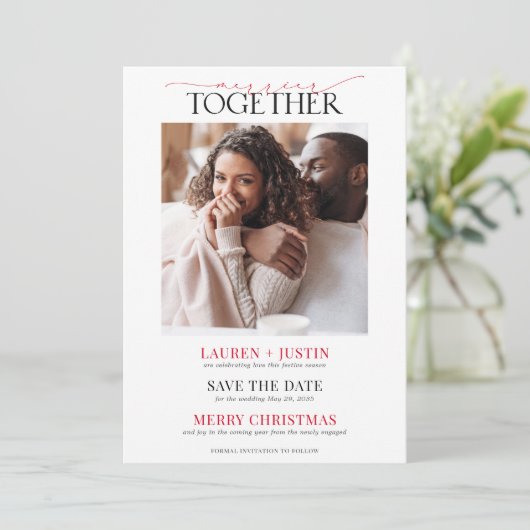 Merrier Together Holiday Verloving Save the Date (Staand voorkant)