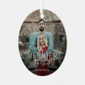 Merrier Together Script-kerstfoto Metalen Ornament (Voorkant links)