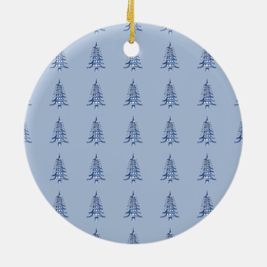 Merrier Together Script Pagode blauw Kerstmis Keramisch Ornament (Achterkant)
