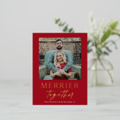 Merrier Together Script Photo Gold Folie Feestdagen Briefkaart (Staand Voorkant)