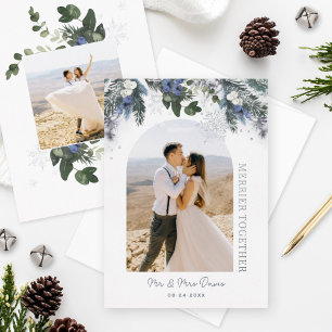 Merrier Together Silver Blue Green Winter Floral Folie Feestdagenkaart