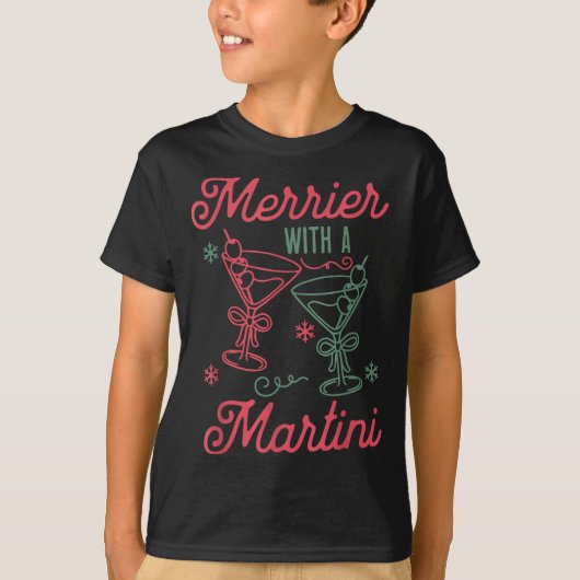 Merrier With A Martini Christmas Tail Xmas Martini T-shirt (Voorkant)