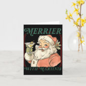 Merrier With A Martini Santa Christmas Tail Kaart (Gele Bloem)