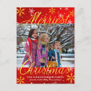 Merriest Christmas Family Foto Sneeuwvlokken Sterr Feestdagenkaart