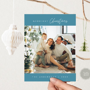 Merriest Christmas Family Foto, Winter Blue Briefkaart
