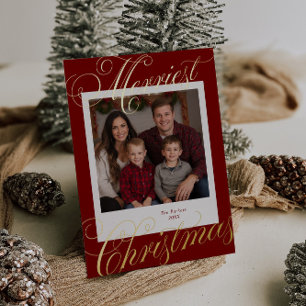 Merriest Christmas Kalligrafie Foto Folie Feestdagenkaart