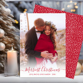 Merriest Christmas Red Script Een foto Kerstmis Feestdagenkaart