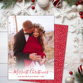 Merriest Christmas Red Script Een foto Kerstmis Feestdagenkaart