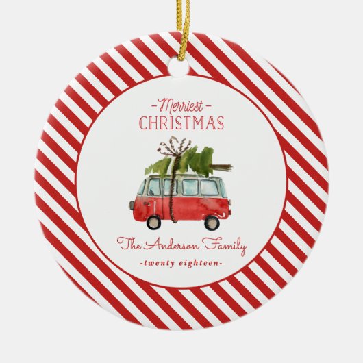 Merriest Christmas waterverf auto foto Keramisch Ornament (Voorkant)