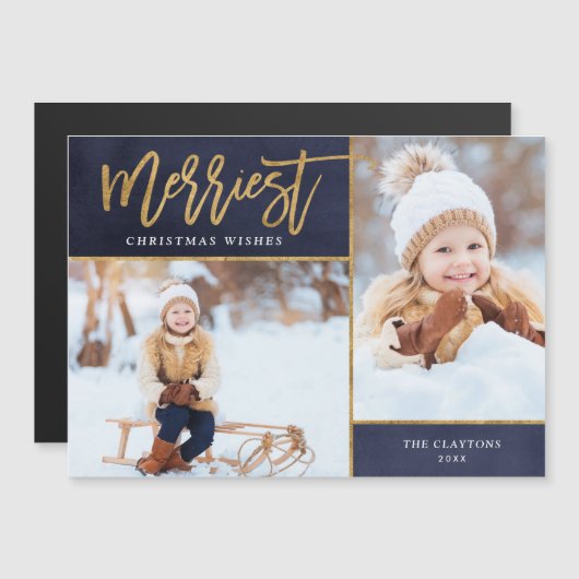 Merriest Faux Foil 2 Photo Carte de Noël magnétiqu (Devant / Derrière)