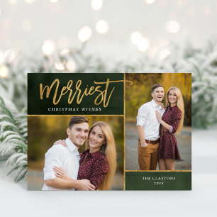 Merriest Faux Gold Foil 2 Foto Kerstmis Feestdagen Kaart
