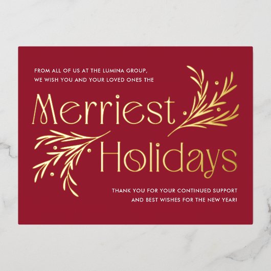 Merriest Holidays FOIL Business Holiday Carte post (Recto)