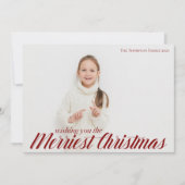 Merriest Kerstchic Red Script Overlay Foto Feestdagenkaart (Voorkant)