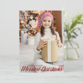 Merriest Kerstmis Chic Red Script-foto Verticaal Feestdagenkaart (Staand voorkant)