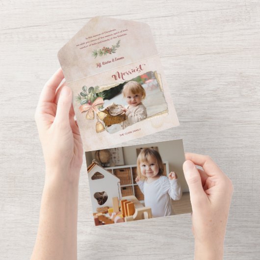 Merriest script & Flowers/Torn Antiek paper Foto All In One Uitnodiging (Afscheurbaar)