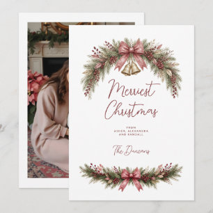 Merrigste Kerstmis Boog Bel Wreath Foto TMF26 Feestdagenkaart