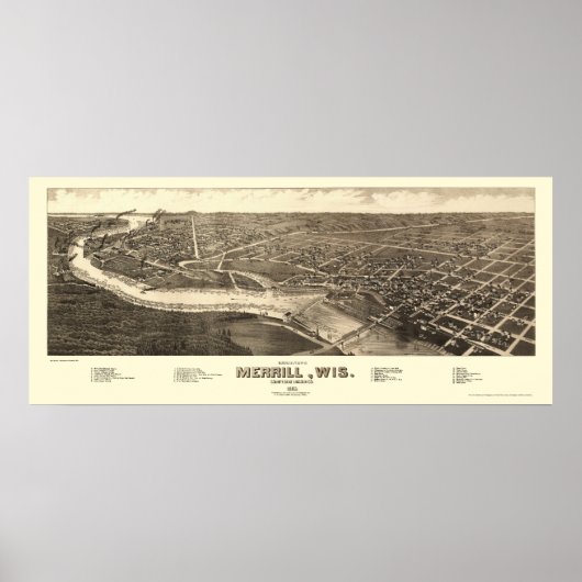 Merrill, WI Panoramic Map - 1883 Poster (Voorkant)