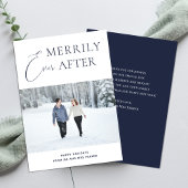 Merrily Ever After Blue Script Kerstfoto Feestdagenkaart