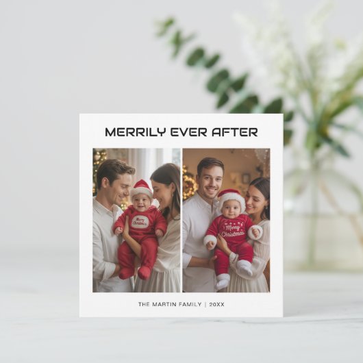 Merrily Ever After Cozy Family Christmas Card Feestdagenkaart (Staand voorkant)