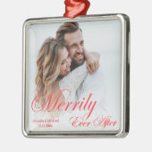 Merrily Ever After ,Newlyweds Photo Red Script Metalen Ornament (Links)