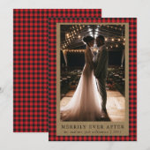 Merrily Ever After Rustic Red  Buffalo Geruit Foto Feestdagenkaart (Voorkant / Achterkant)