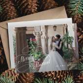 Merrily Getrouwd pasgetrouwden foto Kerstmis Feestdagenkaart
