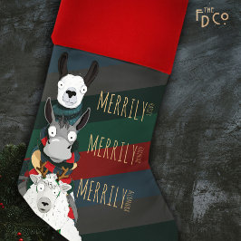 "Merrily" Grappige winter dier diagonale streep Kerstsok