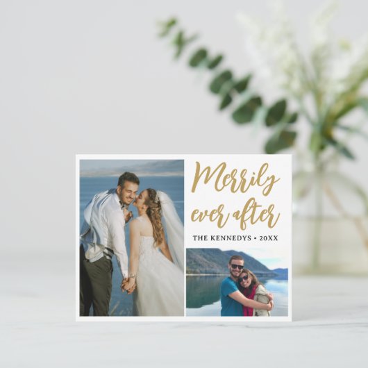 Merrily Jamais après 2 Mariage photo Faire-part (Debout devant)