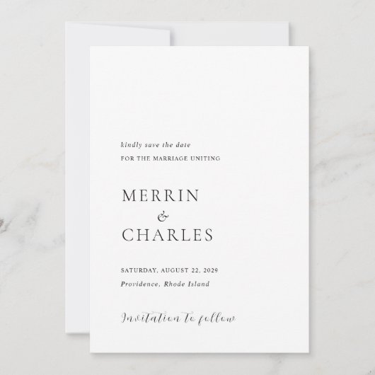 Merrin Zwart-wit Elegante bruiloft Save The Date (Voorkant)