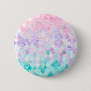 Merrmaid Scales Pattern, Pastel Pink, Paars, Blauw Ronde Button 5,7 Cm