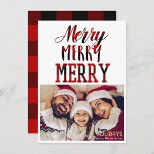 MERRY 3 Red Plaid Typographie Carte photo de vacan