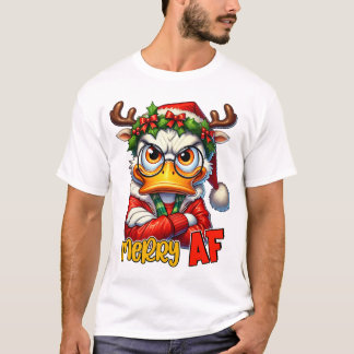 Merry AF 2 - Sarcastische Grumpy Duck Kerstmis T-shirt