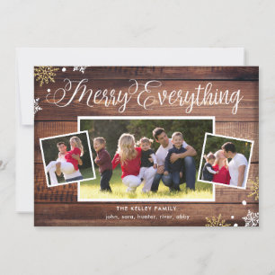 Merry Alles-3 Photo Dark Wood Holiday Card Feestdagenkaart