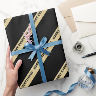 Merry Alles Faux Gold Glitter Stripes Holiday Cadeaupapier