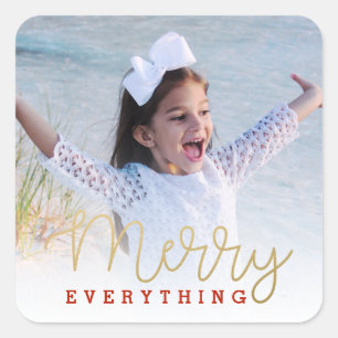 Merry Alles Gold en Red Photo Envelope Seal Vierkante Sticker