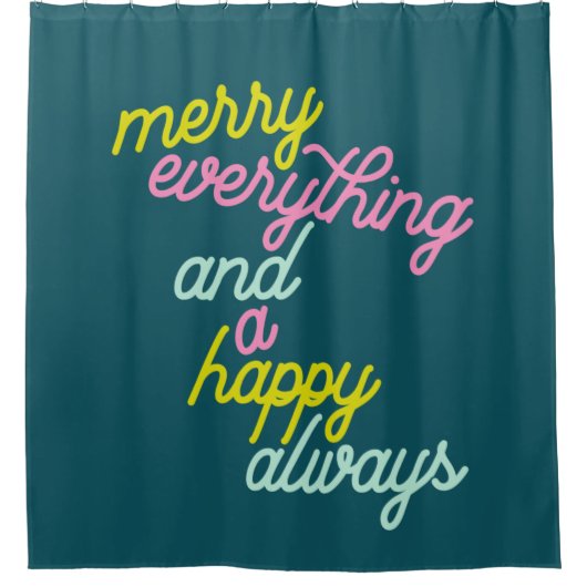 Merry Alles Happy Mint altijd Blauwgroen feestdag Douchegordijn (Voorkant)