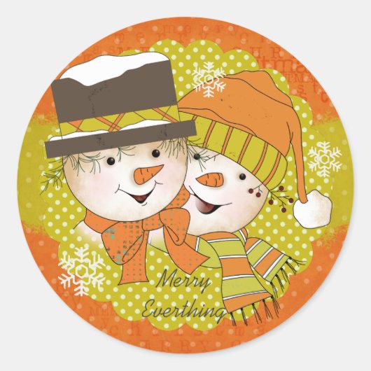 Merry Alles Snowmen Rond Sticker (Voorkant)