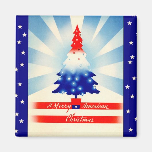 Merry American Kerstpatriotic Tree Magnet Magneet (Voorkant)