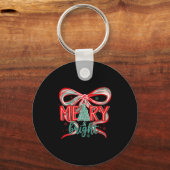 Merry & Bright Tree Coquette Bow Retro Holiday Sleutelhanger (Voorkant)