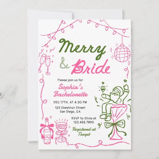 Merry And Bride Christmas Bachelorette Party Kaart (Voorkant)